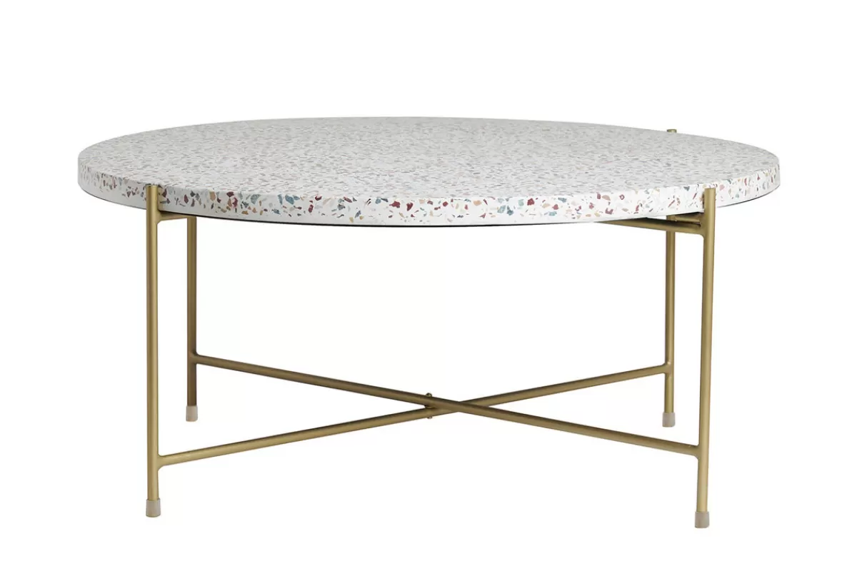 Miliboo Mesas De Salón-Mesa de centro de diseño redonda de terrazo y metal dorado 81 cm diám. MEZZO