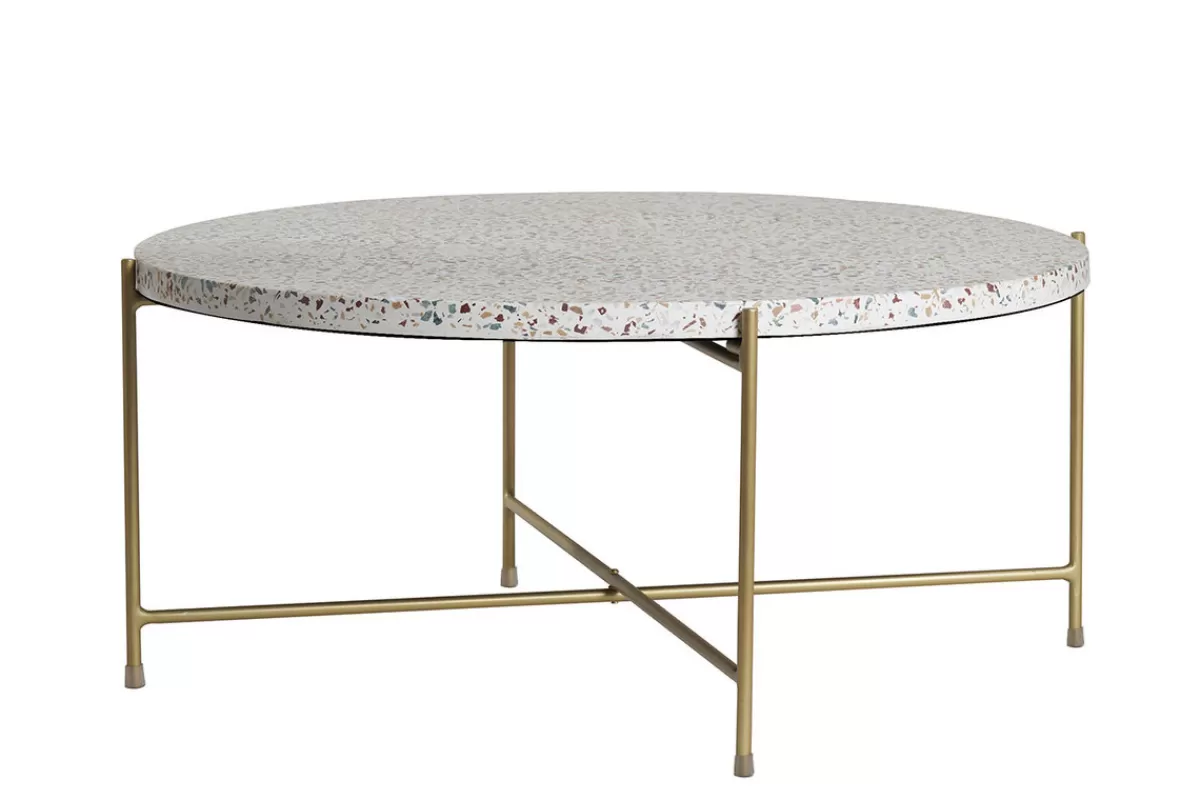 Miliboo Mesas De Salón-Mesa de centro de diseño redonda de terrazo y metal dorado 81 cm diám. MEZZO