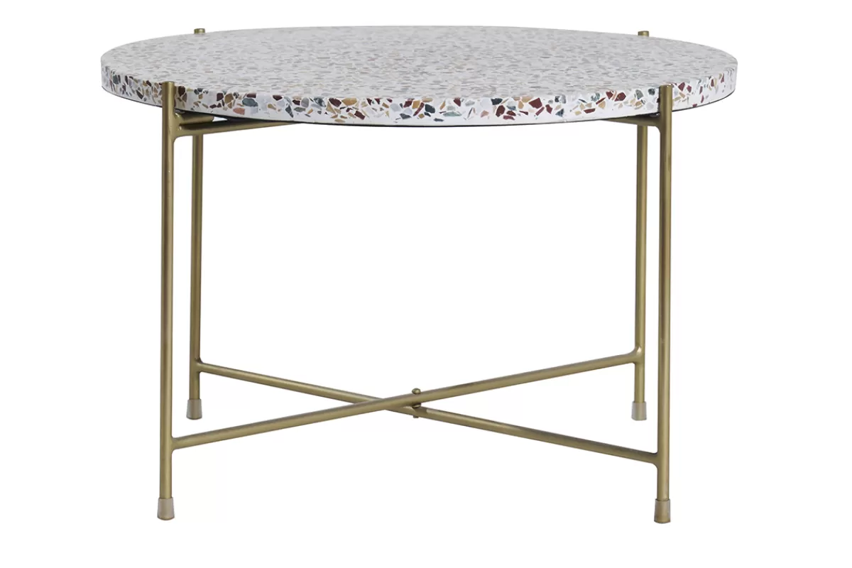 Miliboo Mesas De Salón-Mesa de centro de diseño redonda en terrazo y metal dorado 55 cm diám. MEZZO