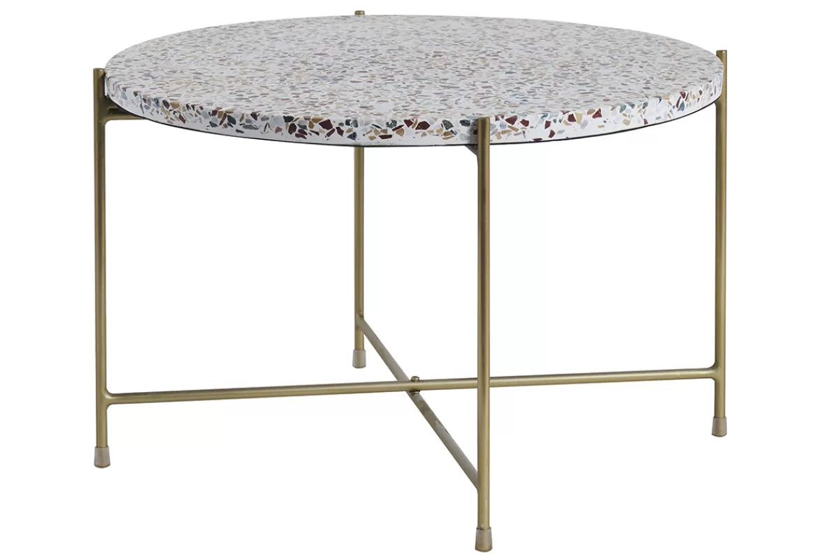 Miliboo Mesas De Salón-Mesa de centro de diseño redonda en terrazo y metal dorado 55 cm diám. MEZZO