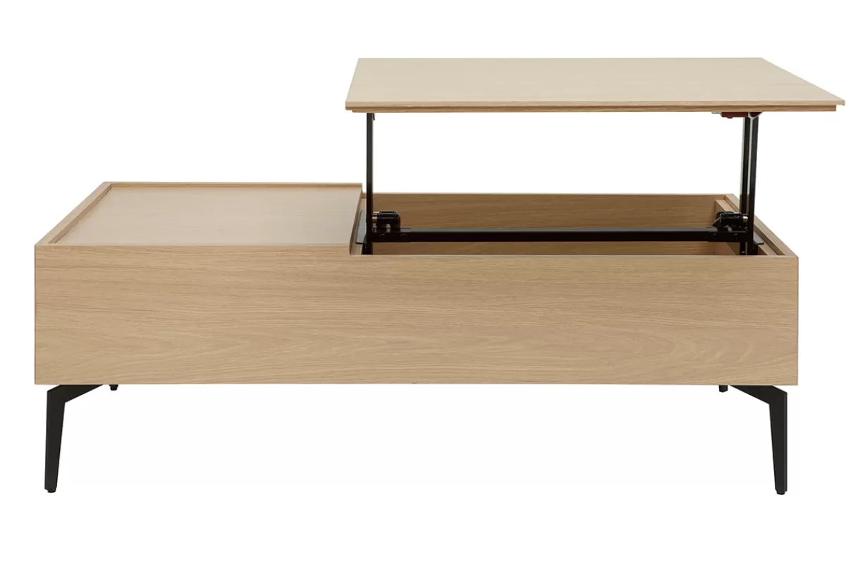 Miliboo Mesas De Salón-Mesa de centro elevable de madera clara y metal negro 102,5 cm SEDA