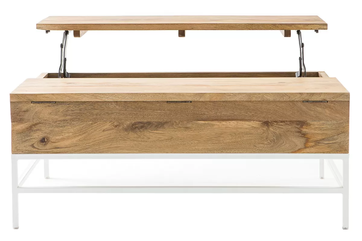 Miliboo Mesas De Salón-Mesa de centro elevable mango y metal blanco BOHO