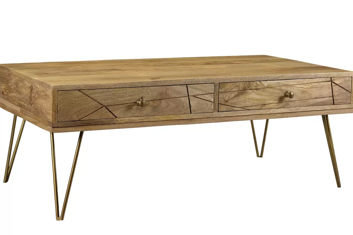 Miliboo Mesas De Salón-Mesa de centro en mango y metal dorado LINIUM