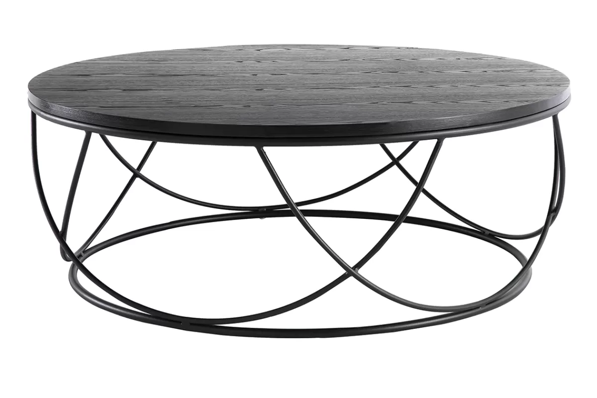Miliboo Mesas De Salón-Mesa de centro madera negra y metal negro D80 x A30 cm LACE