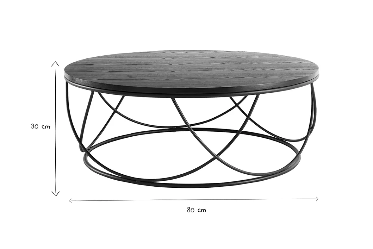 Miliboo Mesas De Salón-Mesa de centro madera negra y metal negro D80 x A30 cm LACE