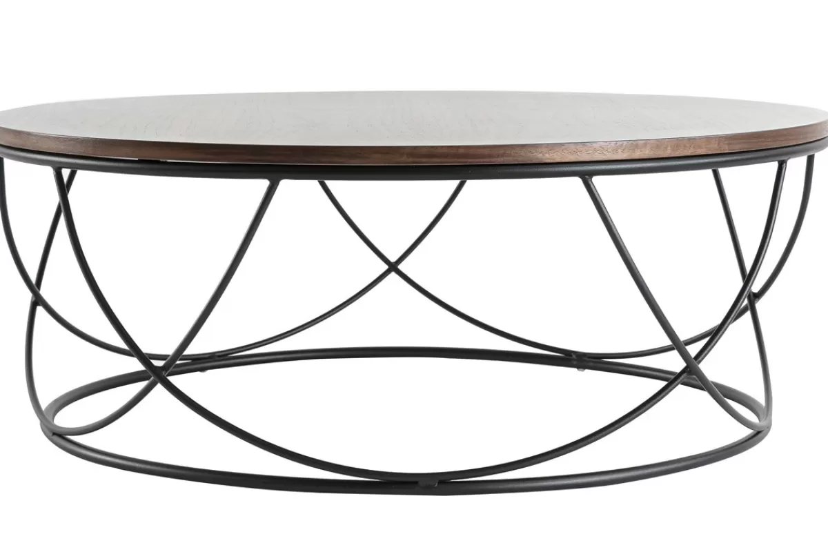 Miliboo Mesas De Salón-Mesa de centro madera oscura y metal negro redonda 80 cm LACE