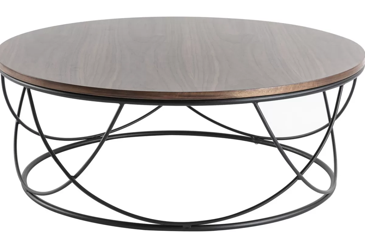 Miliboo Mesas De Salón-Mesa de centro madera oscura y metal negro redonda 80 cm LACE