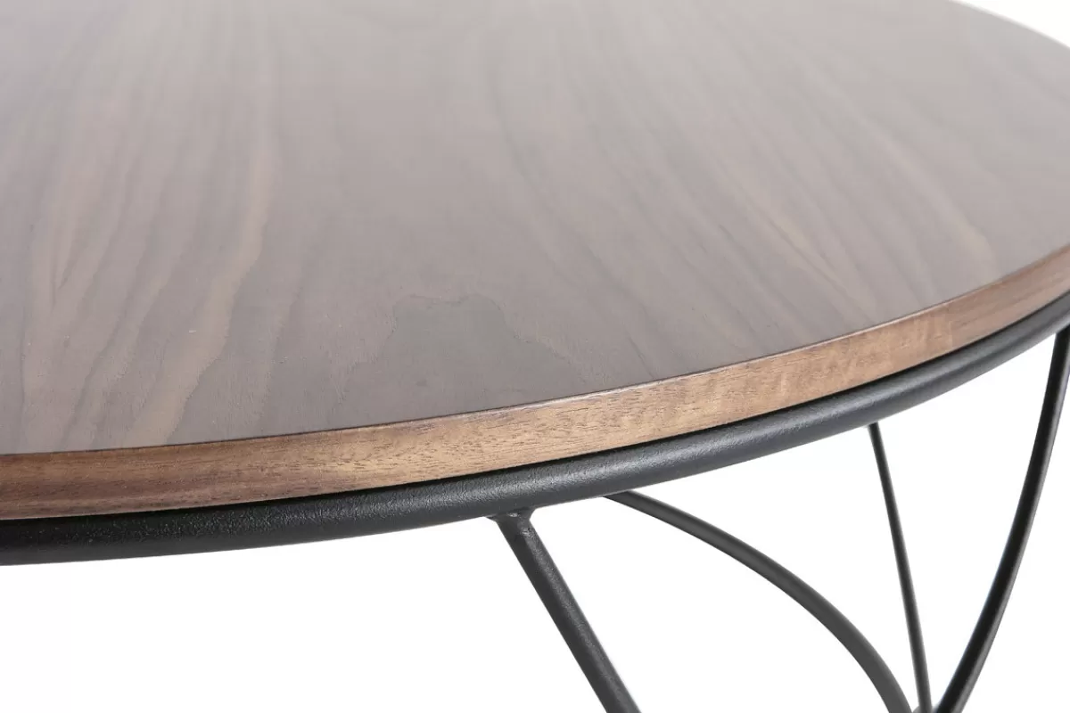 Miliboo Mesas De Salón-Mesa de centro madera oscura y metal negro redonda 80 cm LACE
