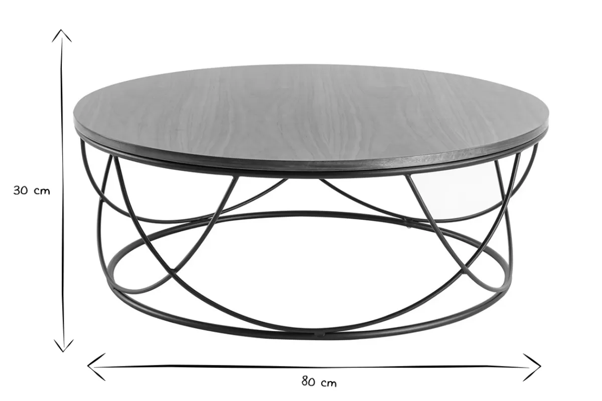 Miliboo Mesas De Salón-Mesa de centro madera oscura y metal negro redonda 80 cm LACE