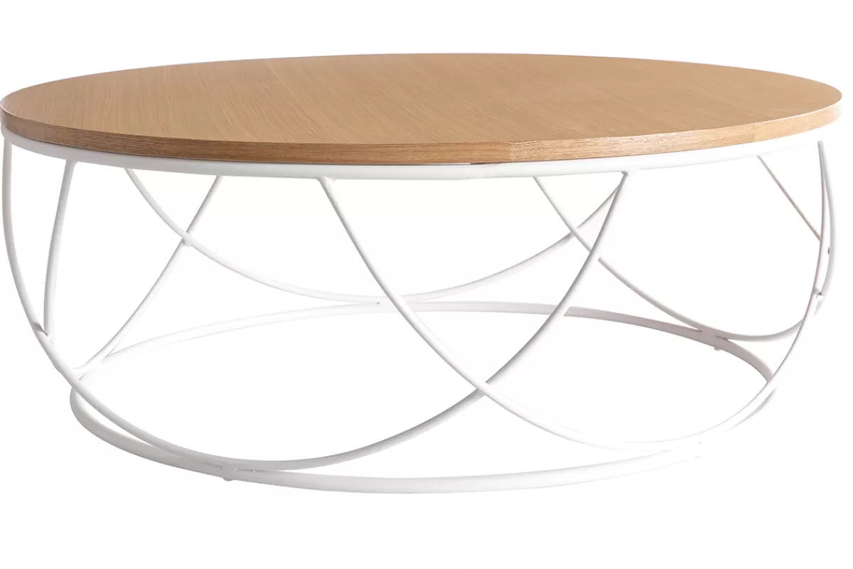 Miliboo Mesas De Salón-Mesa de centro madera y metal blanco redonda 80 cm LACE