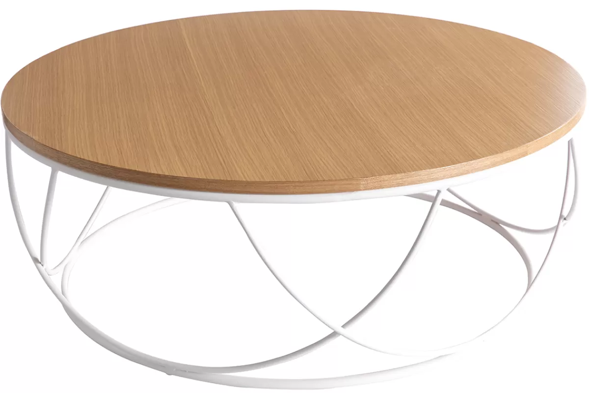 Miliboo Mesas De Salón-Mesa de centro madera y metal blanco redonda 80 cm LACE