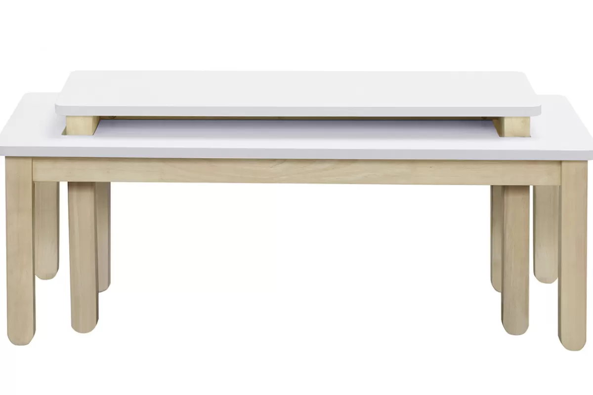 Miliboo Mesas De Salón-Mesa de centro nórdica con banco integrado blanco y madera clara CYBEL