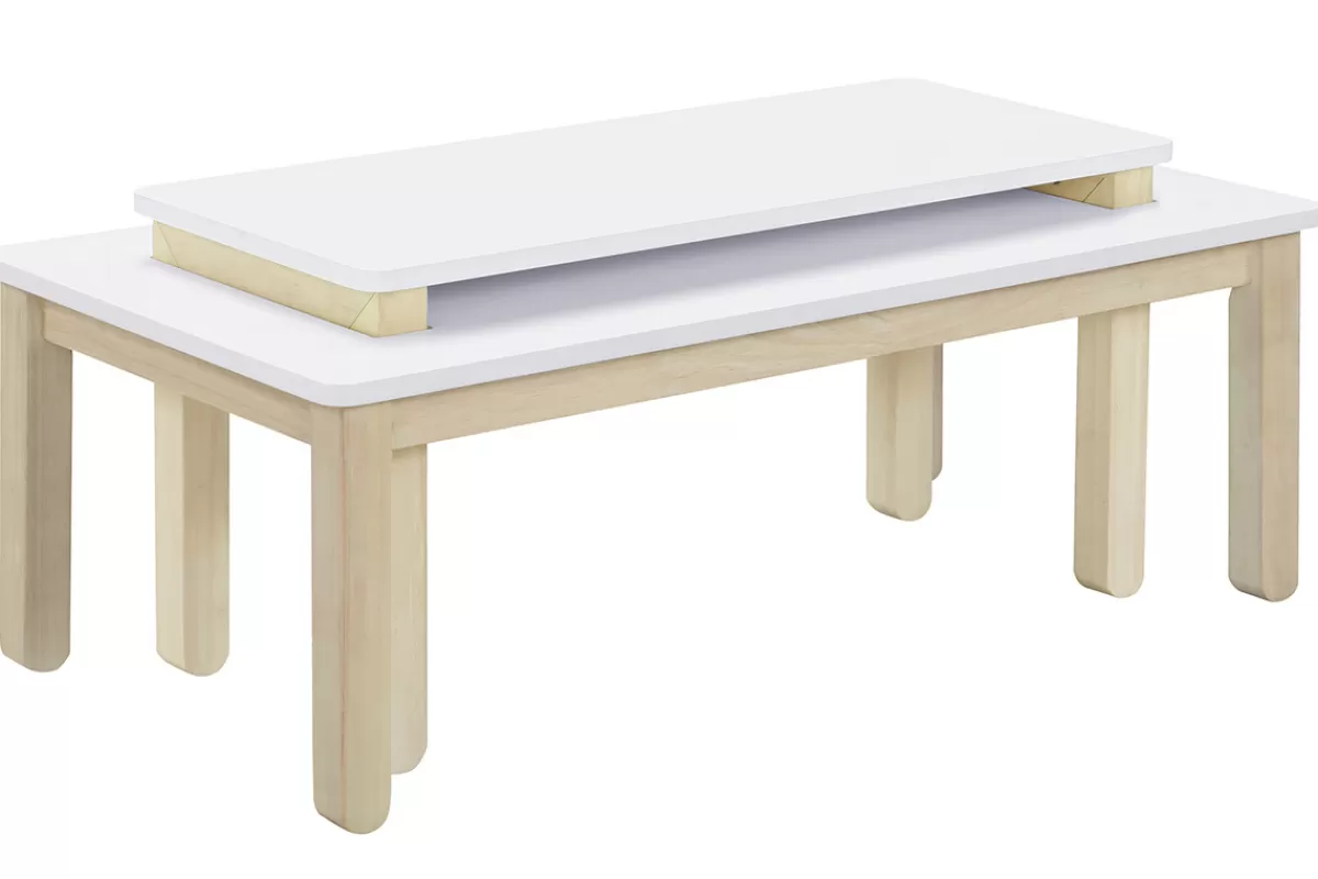 Miliboo Mesas De Salón-Mesa de centro nórdica con banco integrado blanco y madera clara CYBEL
