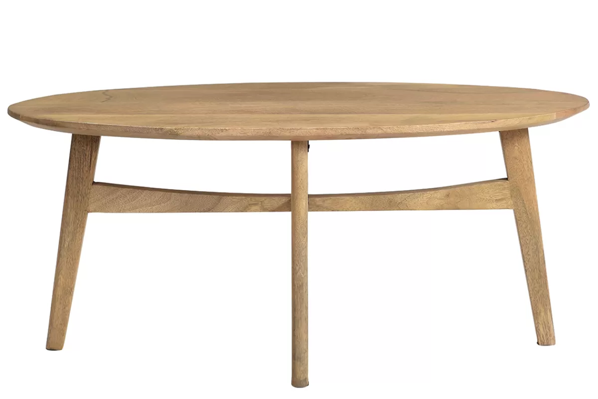 Miliboo Mesas De Salón-Mesa de centro ovalada de madera de mango maciza clara 100 cm PALEY
