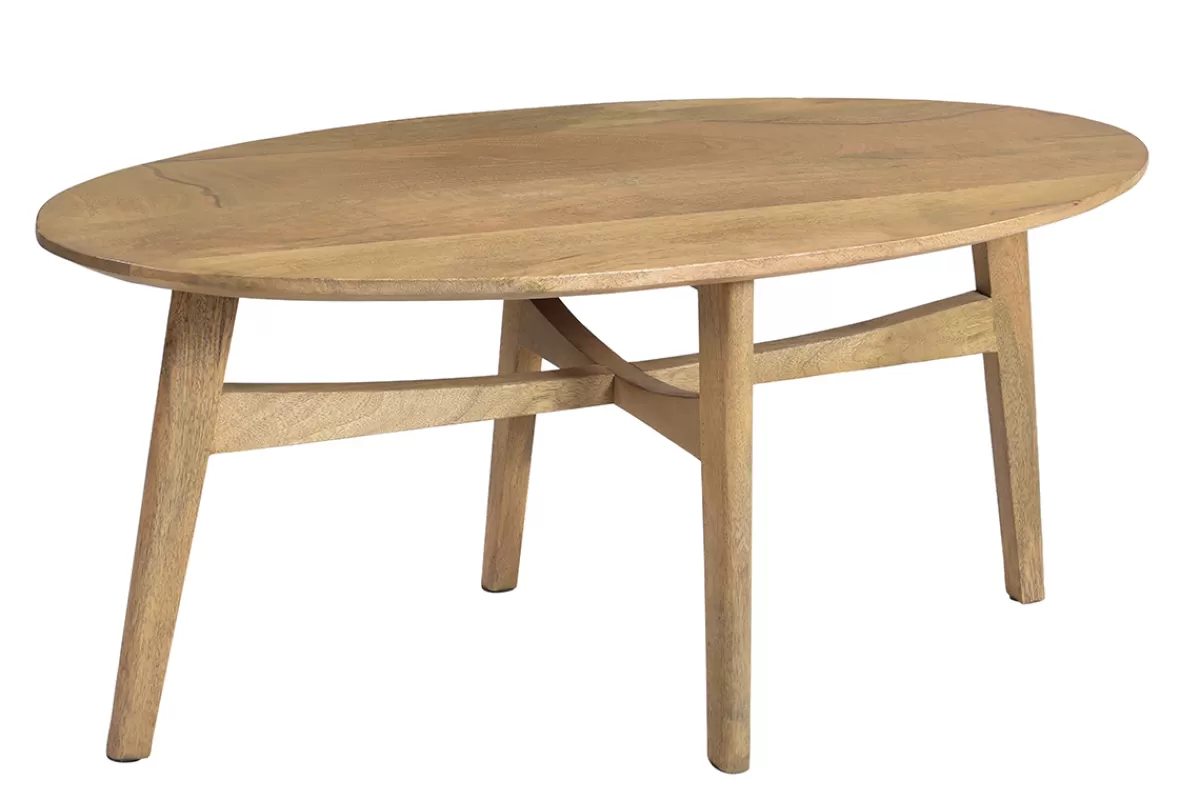 Miliboo Mesas De Salón-Mesa de centro ovalada de madera de mango maciza clara 100 cm PALEY