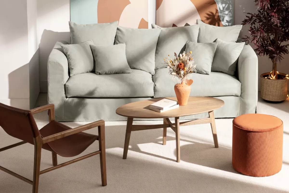 Miliboo Mesas De Salón-Mesa de centro ovalada de madera de mango maciza clara 100 cm PALEY
