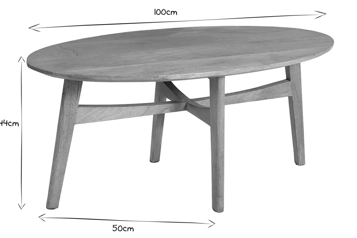 Miliboo Mesas De Salón-Mesa de centro ovalada de madera de mango maciza clara 100 cm PALEY