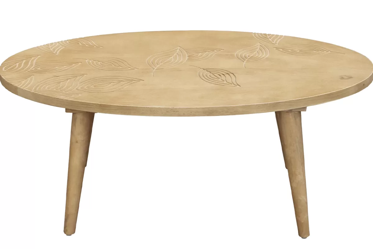 Miliboo Mesas De Salón-Mesa de centro ovalada étnica de madera maciza de mango tallada KAFFIR