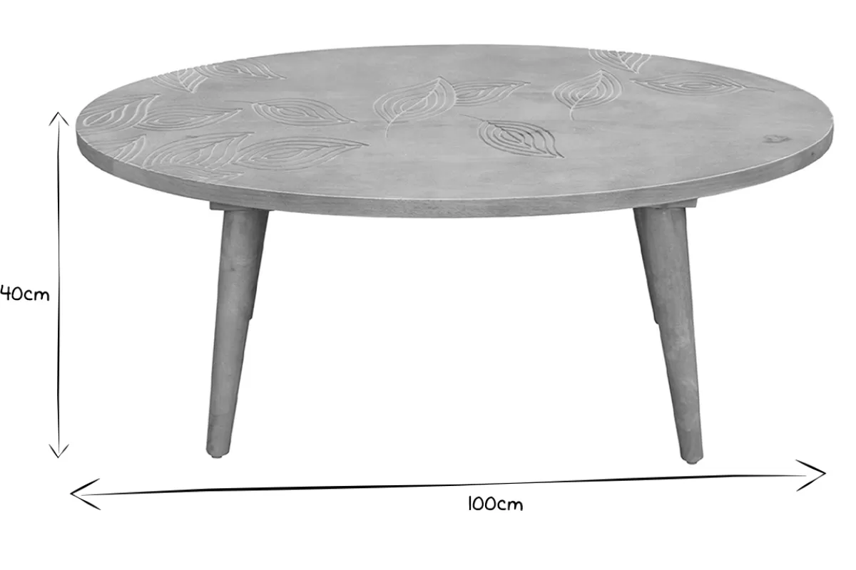 Miliboo Mesas De Salón-Mesa de centro ovalada étnica de madera maciza de mango tallada KAFFIR