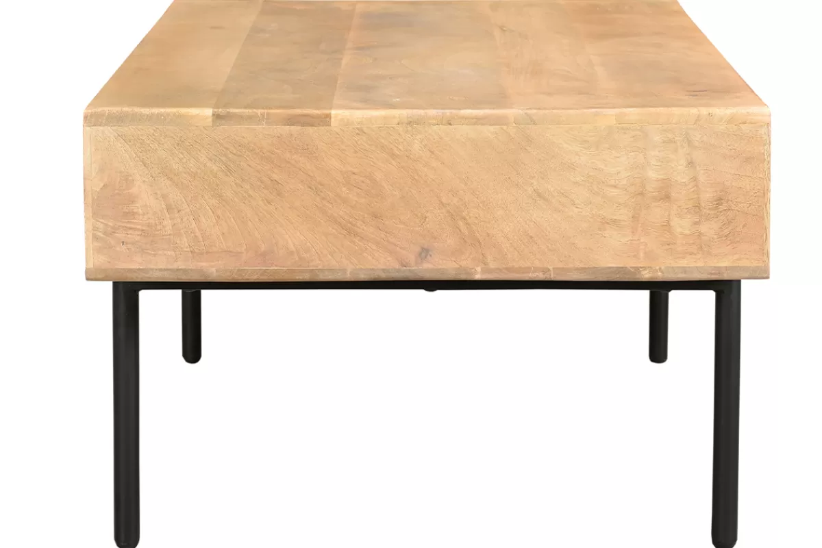 Miliboo Mesas De Salón-Mesa de centro rectangular con 2 cajones de madera maciza de mango y metal negro 100 cm JUDE