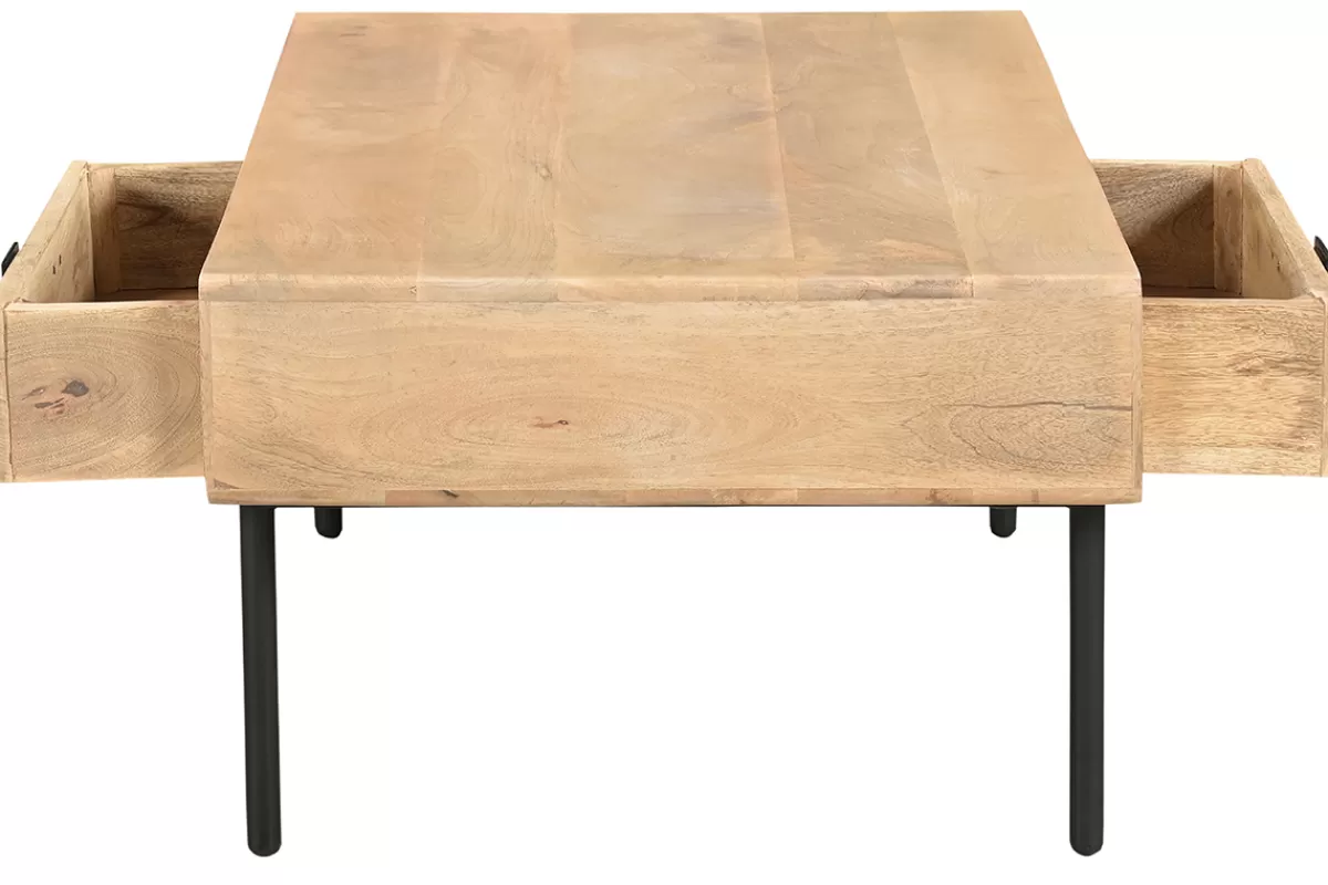 Miliboo Mesas De Salón-Mesa de centro rectangular con 2 cajones de madera maciza de mango y metal negro 100 cm JUDE