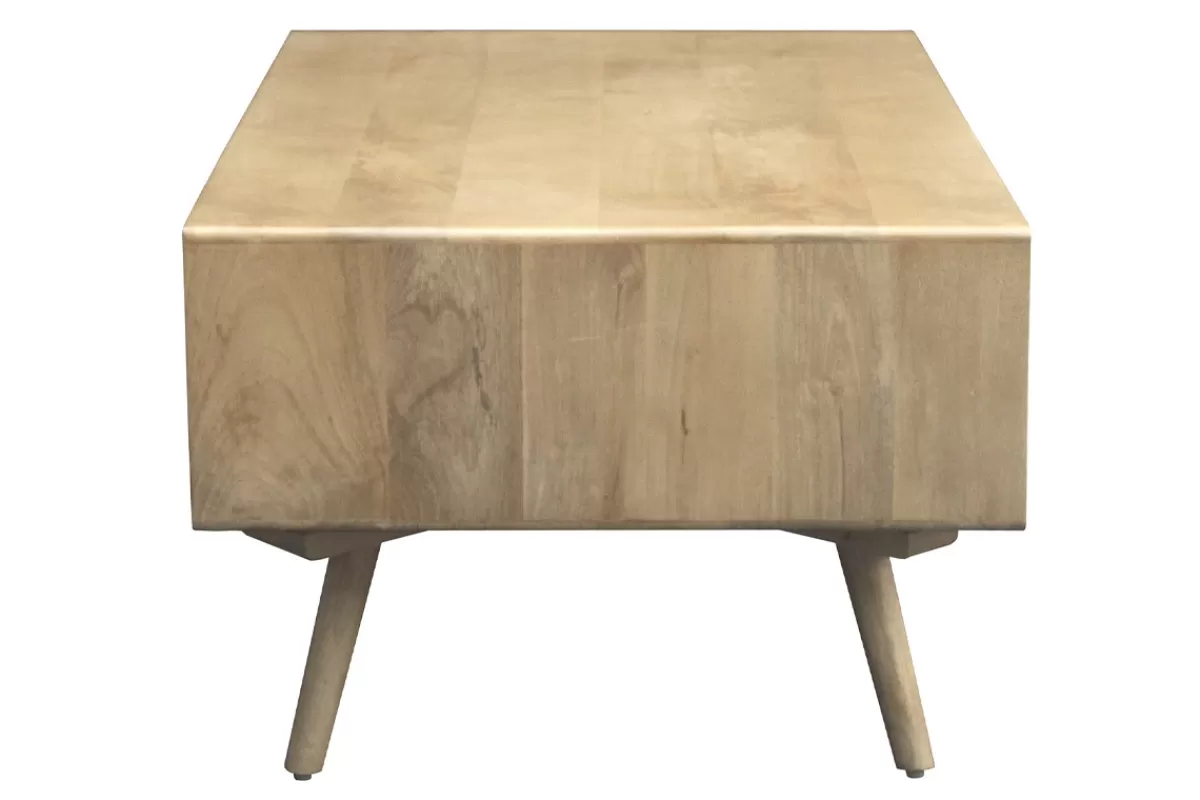 Miliboo Mesas De Salón-Mesa de centro rectangular con almacenaje de madera maciza de mango y caña de ratán 100 cm ACANGE