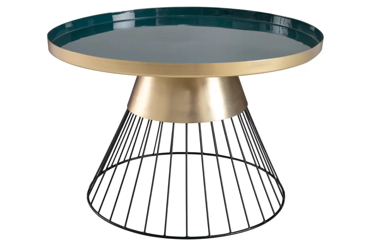 Miliboo Mesas De Salón-Mesa de centro redonda de acero lacado azul petróleo y dorado 55 cm diám. SPLEEN