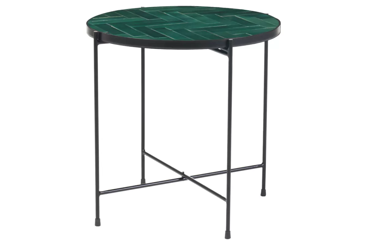 Miliboo Mesas De Salón-Mesa de centro redonda de cerámica verde oscuro y metal negro D50 cm KOTTA