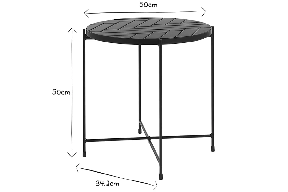 Miliboo Mesas De Salón-Mesa de centro redonda de cerámica verde oscuro y metal negro D50 cm KOTTA