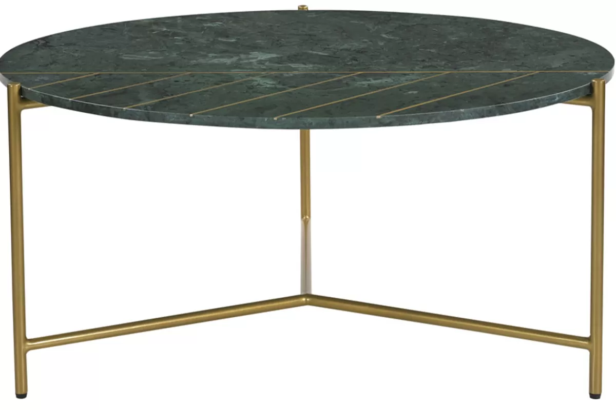 Miliboo Mesas De Salón-Mesa de centro redonda de diseño de mármol verde y latón 90 cm SILLON
