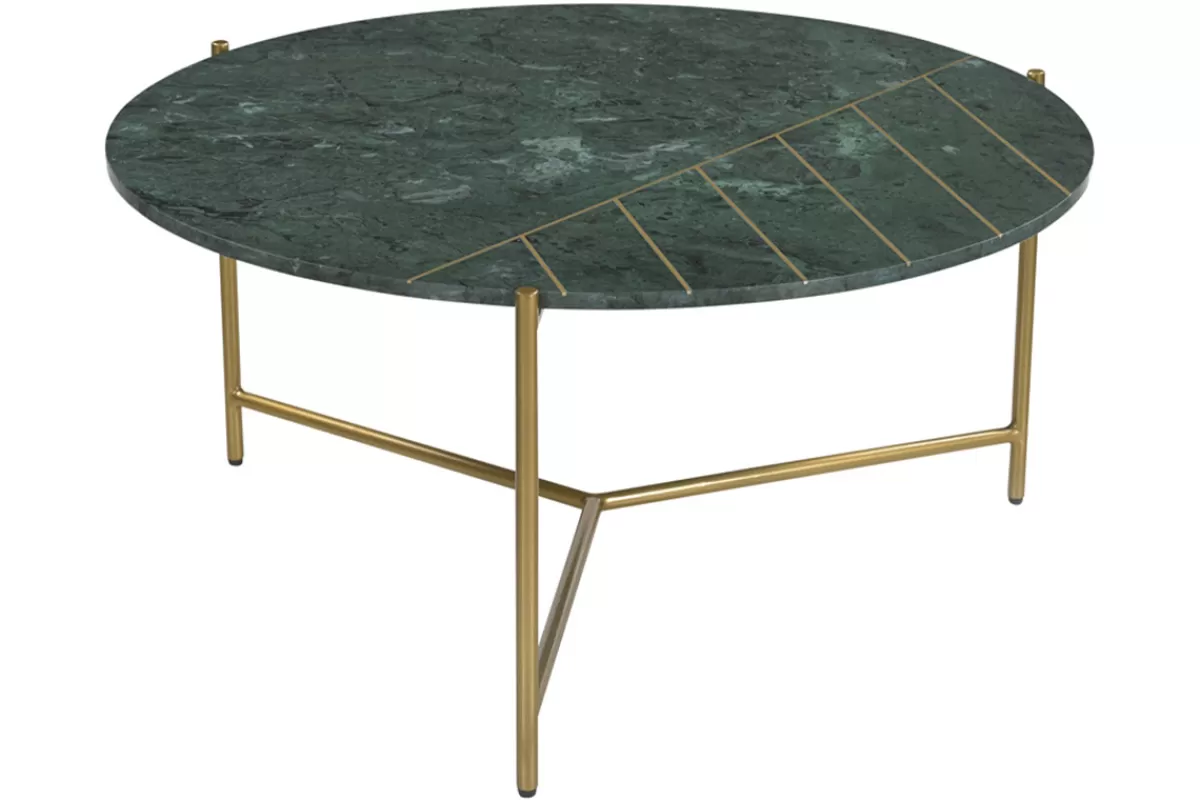 Miliboo Mesas De Salón-Mesa de centro redonda de diseño de mármol verde y latón 90 cm SILLON