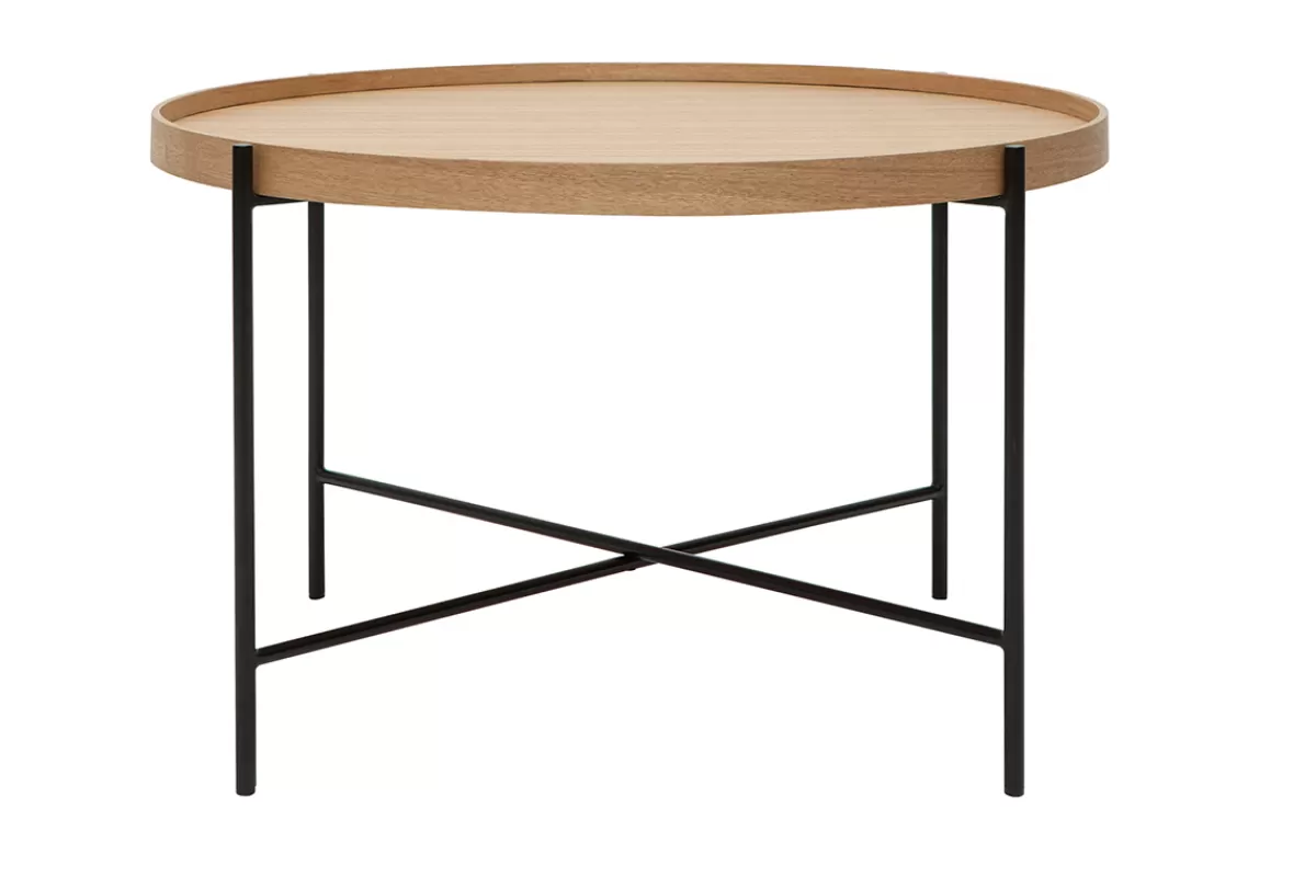 Miliboo Mesas De Salón-Mesa de centro redonda de madera clara y metal negro 75 cm BASSY