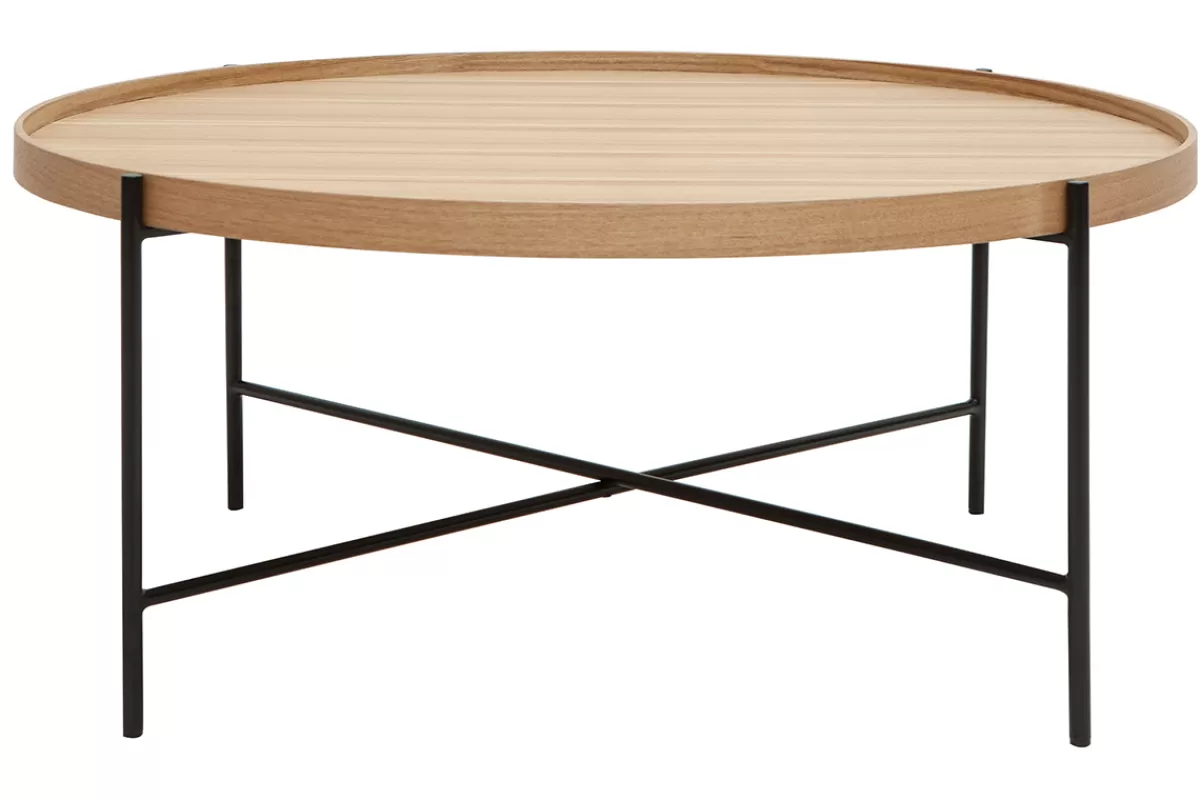 Miliboo Mesas De Salón-Mesa de centro redonda de madera clara y metal negro 90 cm BASSY
