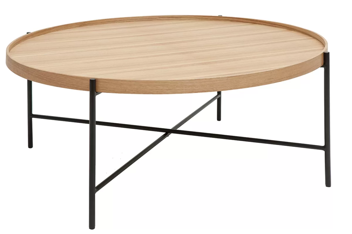 Miliboo Mesas De Salón-Mesa de centro redonda de madera clara y metal negro 90 cm BASSY