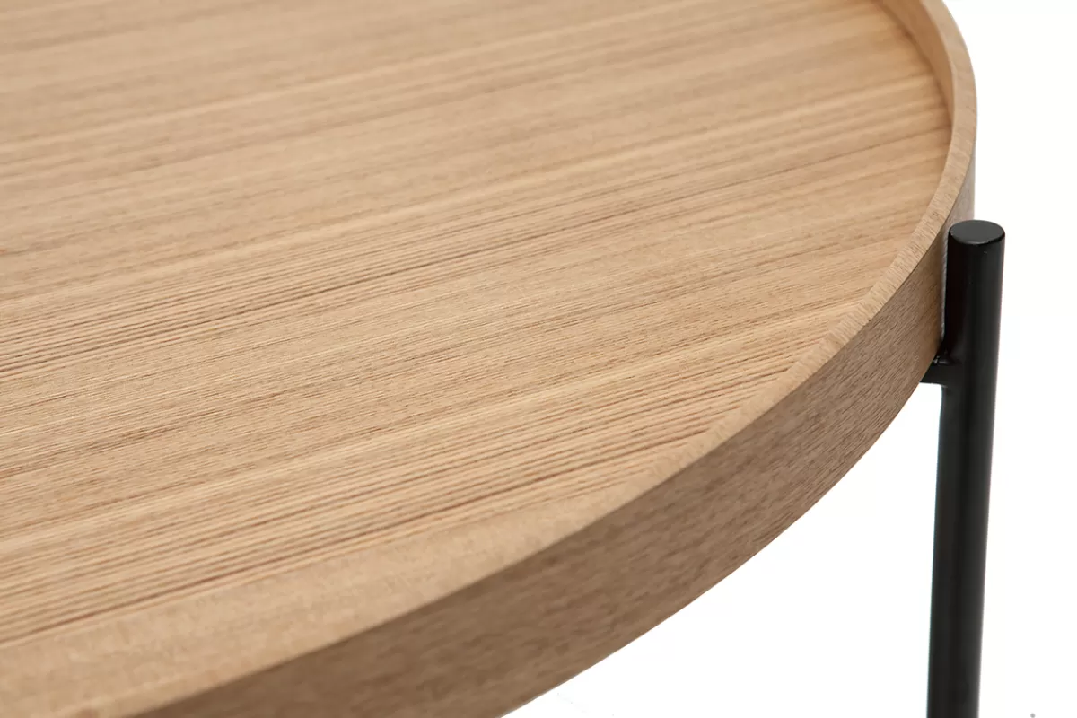 Miliboo Mesas De Salón-Mesa de centro redonda de madera clara y metal negro 75 cm BASSY