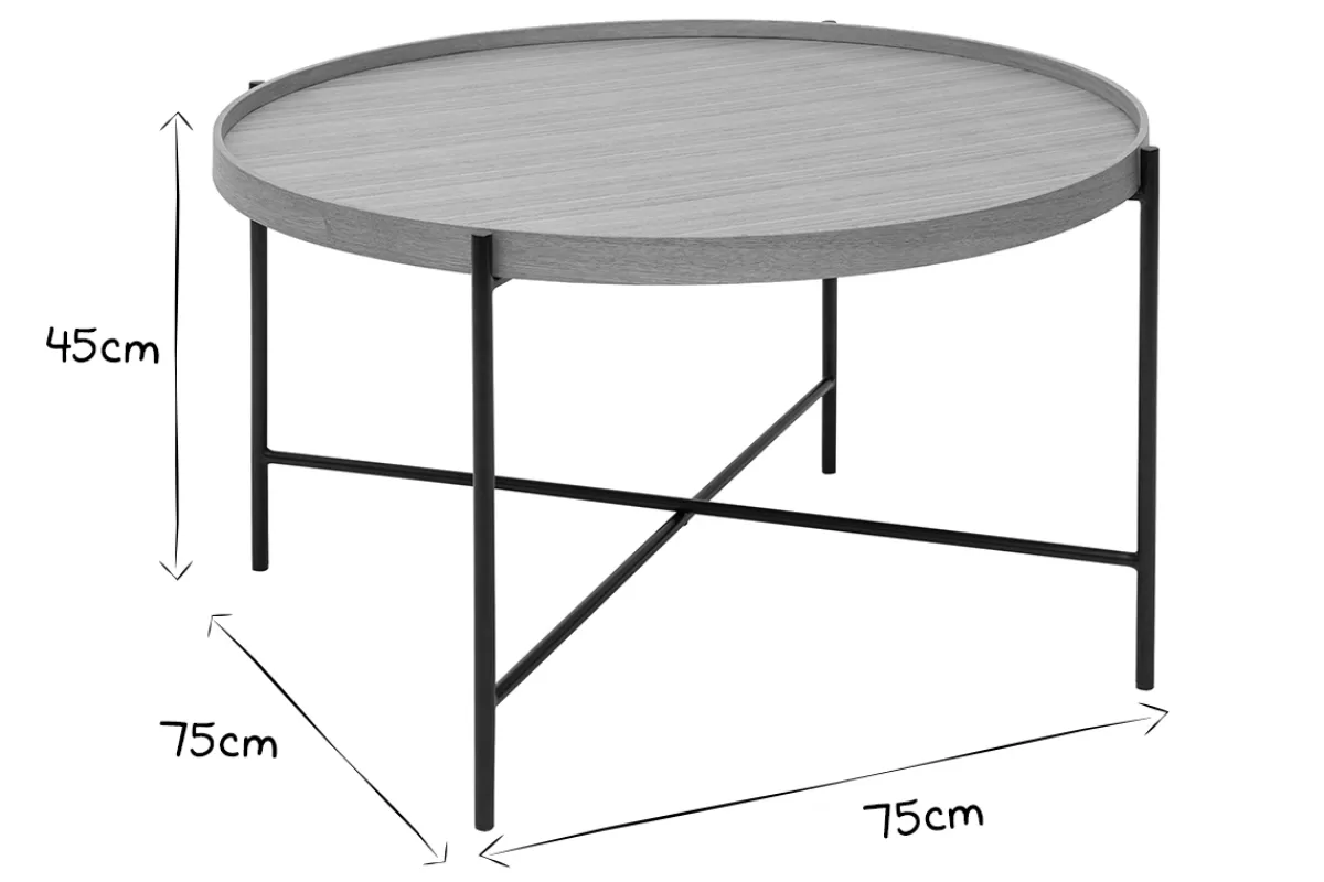 Miliboo Mesas De Salón-Mesa de centro redonda de madera clara y metal negro 75 cm BASSY