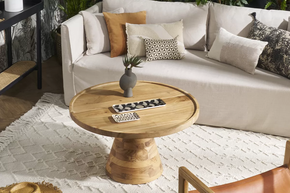 Miliboo Mesas De Salón-Mesa de centro redonda de madera maciza 80 cm de diámetro MATERA