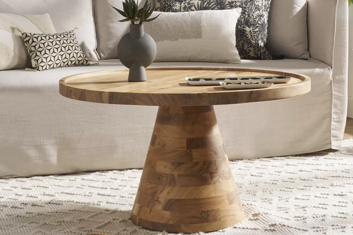 Miliboo Mesas De Salón-Mesa de centro redonda de madera maciza 80 cm de diámetro MATERA