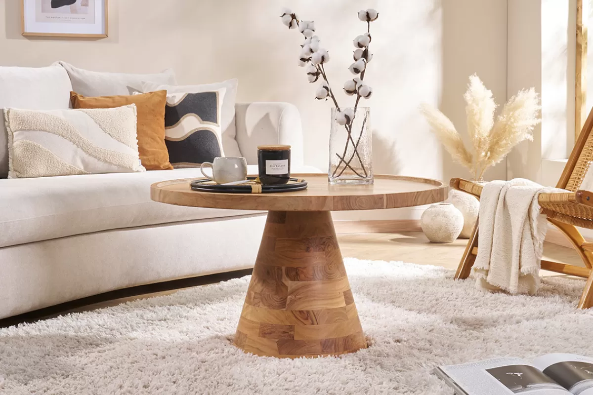 Miliboo Mesas De Salón-Mesa de centro redonda de madera maciza 80 cm de diámetro MATERA