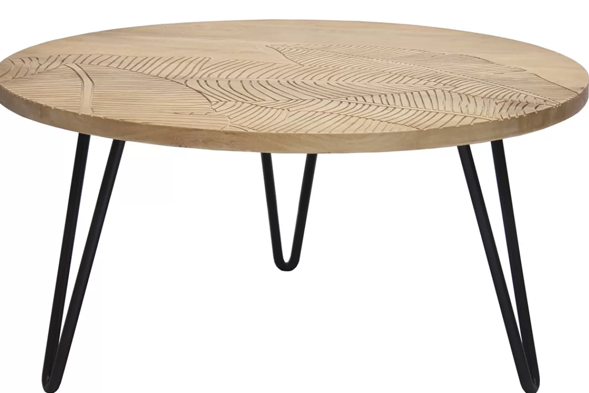 Miliboo Mesas De Salón-Mesa de centro redonda grabada en mango y metal negro VIBES