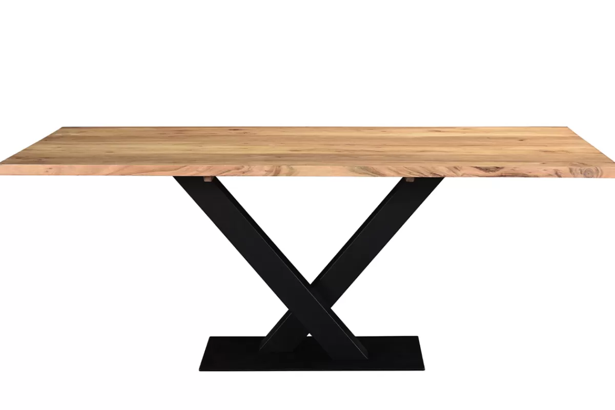 Miliboo Mesa De Comedor Fija-Mesa de comedor industrial rectangular de madera de acacia maciza y metal negro 200 cm VALLEY