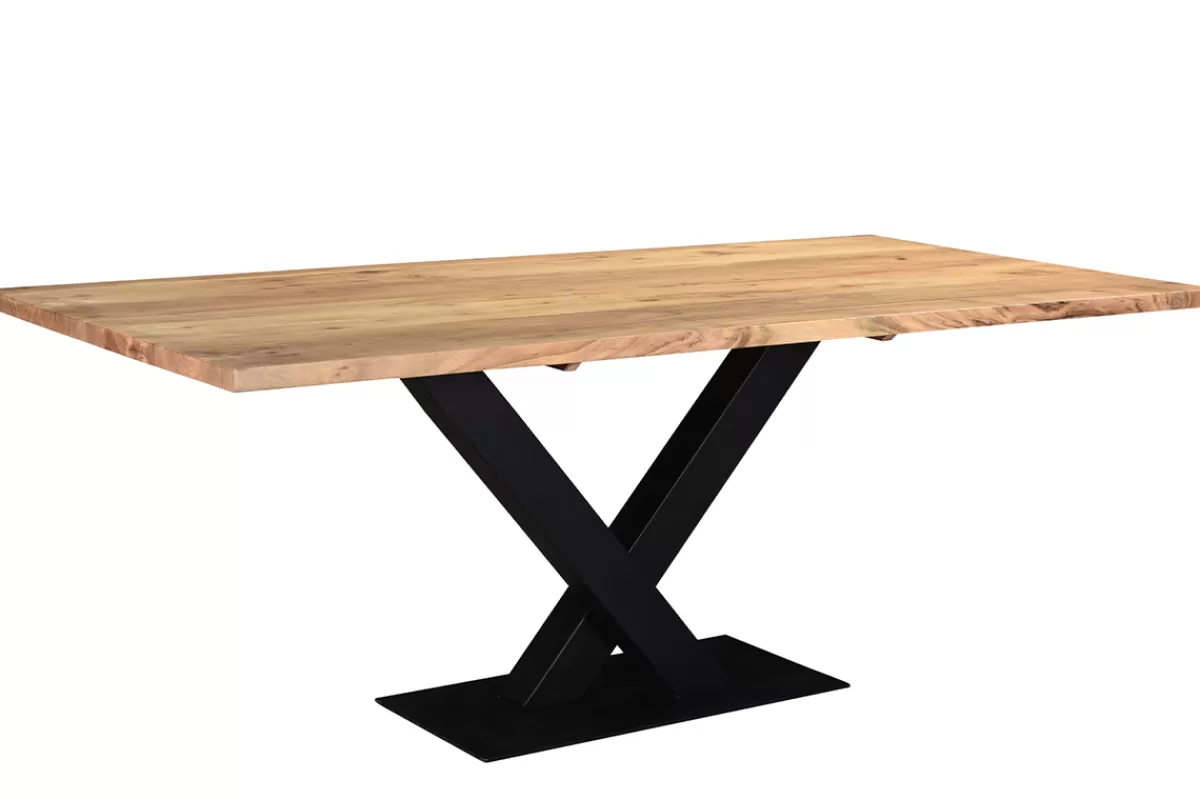 Miliboo Mesa De Comedor Fija-Mesa de comedor industrial rectangular de madera de acacia maciza y metal negro 200 cm VALLEY