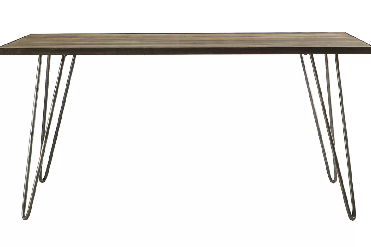 Miliboo Mesa De Comedor Fija-Mesa de comedor industrial rectangular madera metal L160 ATELIER