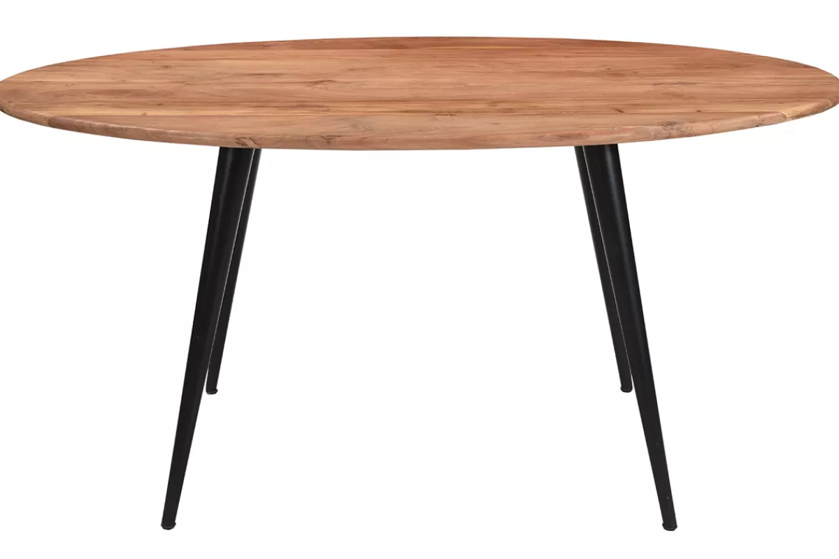 Miliboo Mesa De Comedor Fija-Mesa de comedor ovalada de madera de acacia maciza y metal 160 cm OBALI