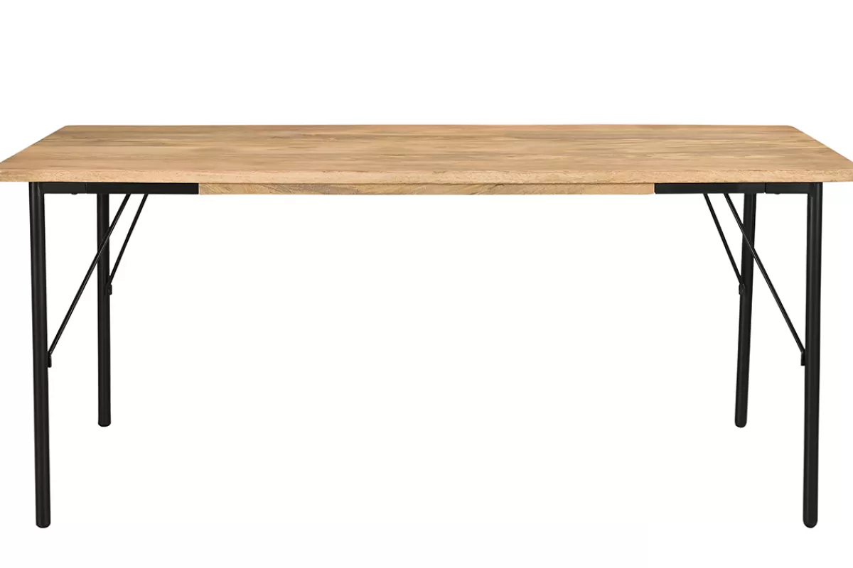 Miliboo Mesa De Comedor Fija-Mesa de comedor rectangular de madera maciza de mango y metal negro 180 cm JUDE