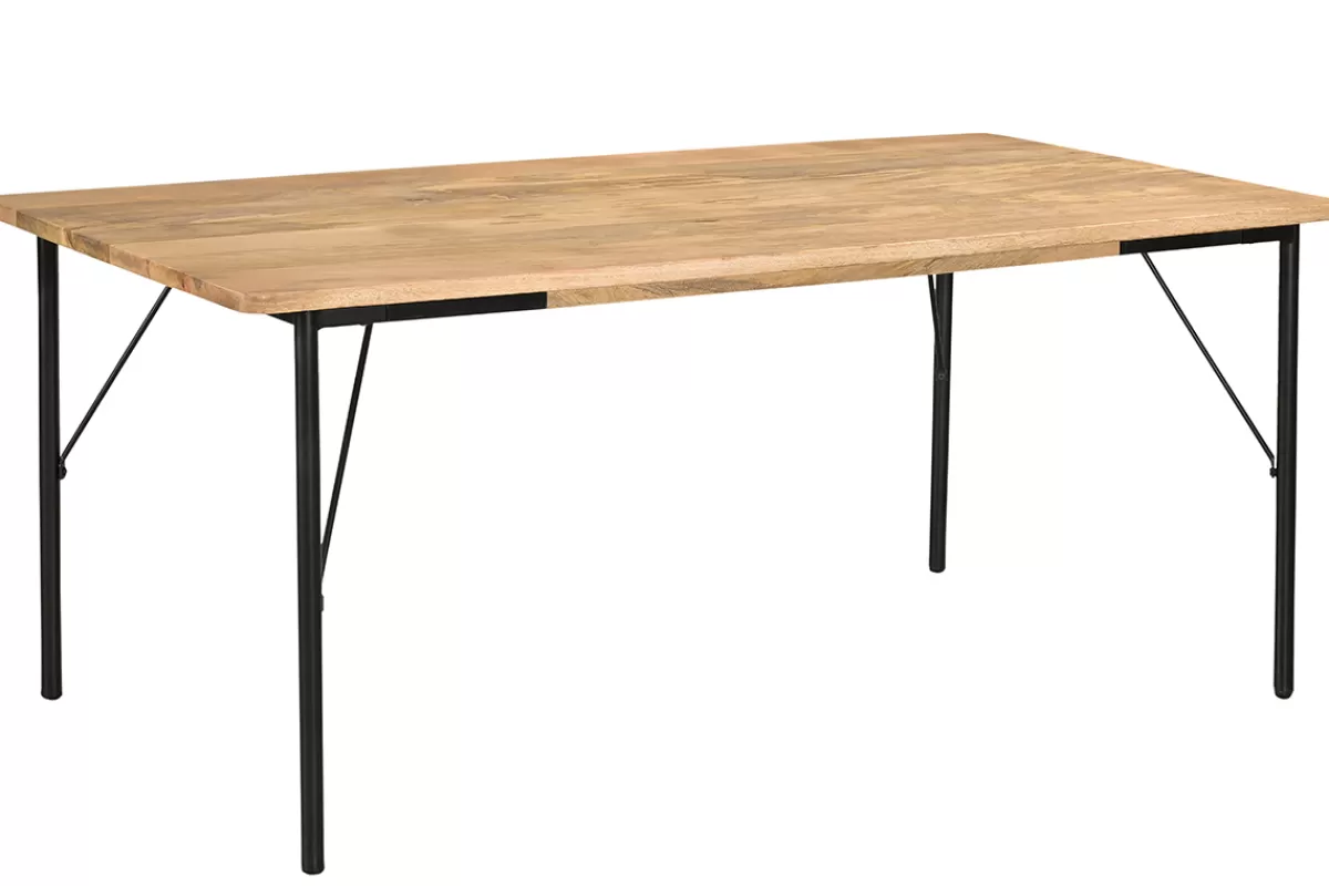 Miliboo Mesa De Comedor Fija-Mesa de comedor rectangular de madera maciza de mango y metal negro 180 cm JUDE