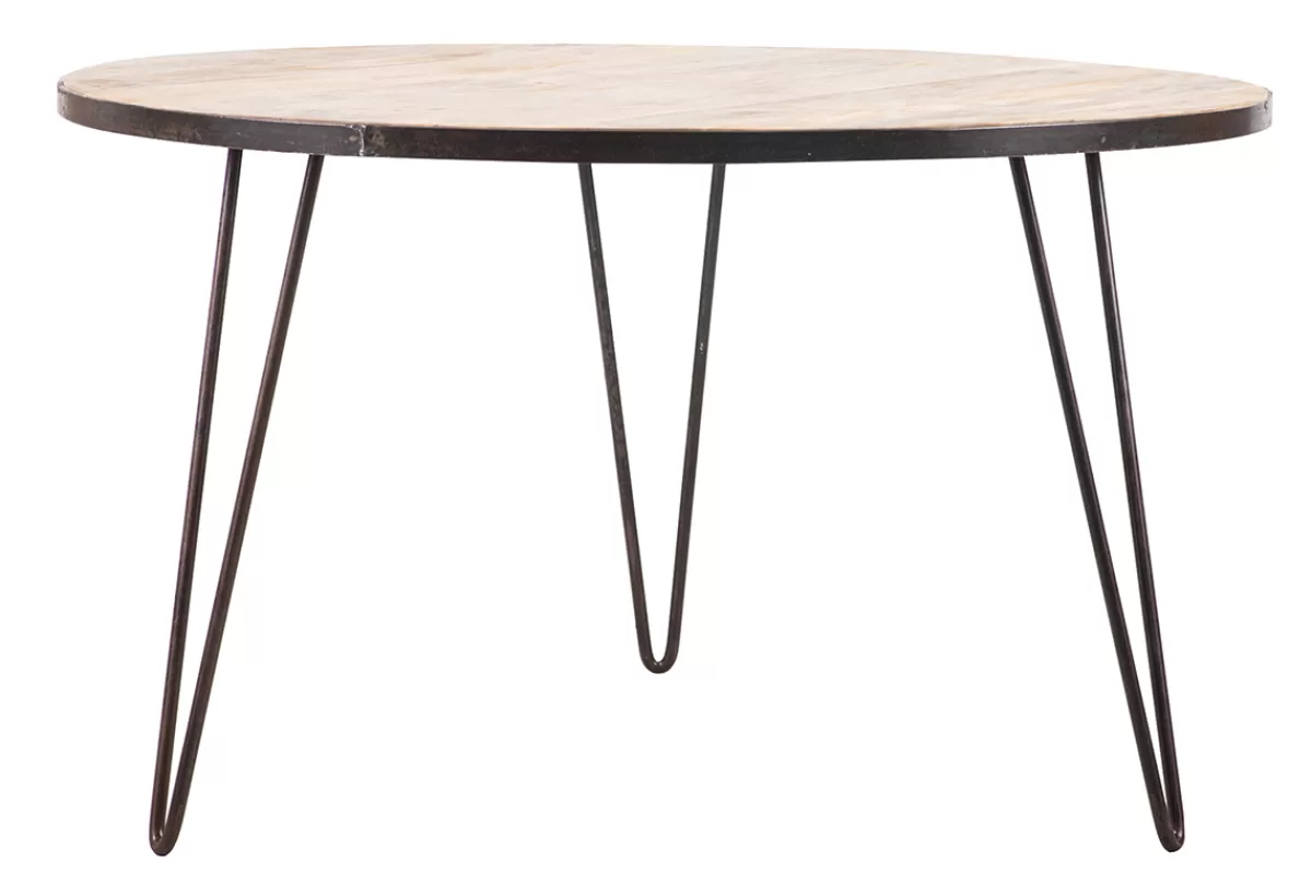 Miliboo Mesa De Comedor Fija-Mesa de comedor redonda industrial madera metal D125 ATELIER