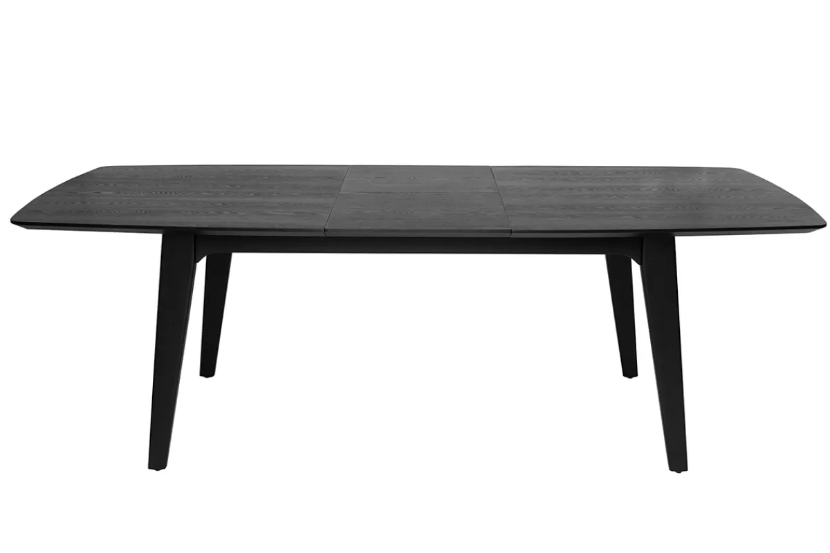 Miliboo Mesa De Comedor Fija | Mesa Extensible-Mesa extensible con extensiones integradas rectangular de madera negra de roble L180-230 cm FIFTIES