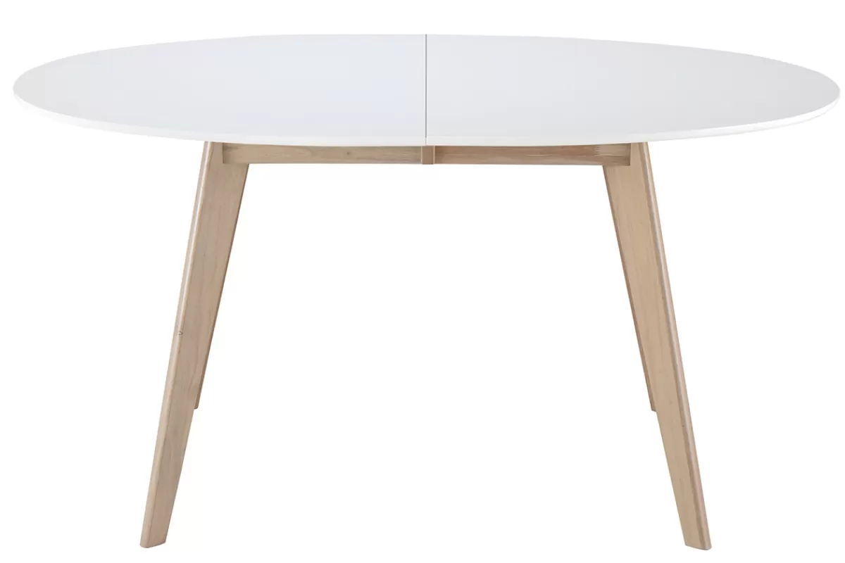 Miliboo Mesa De Comedor Fija | Mesa Extensible-Mesa extensible oval blanca y madera clara L150-200 LEENA