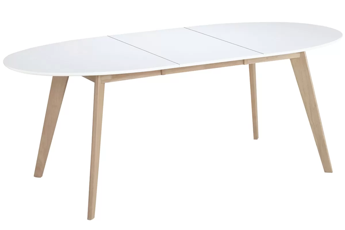Miliboo Mesa De Comedor Fija | Mesa Extensible-Mesa extensible oval blanca y madera clara L150-200 LEENA